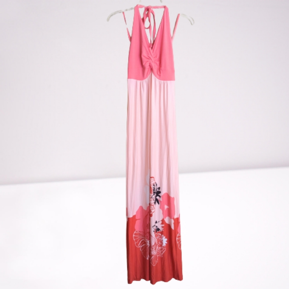 New York & Co. Maxi Dress Pink Floral Halter Size XS
